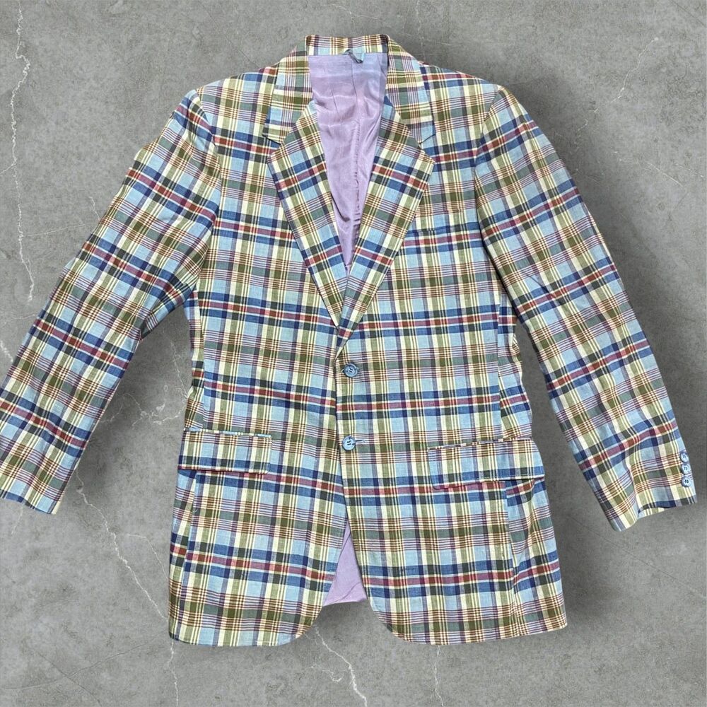American Fashion Collection Vtg 80s Plaid 2 Button Blazer Jacket Men's Small